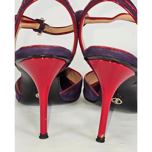 Giorgio Armani Women's Purple/Red Suede Stiletto Heels Ankle Strap Sz 7 US 101 - Picture 9 of 16
